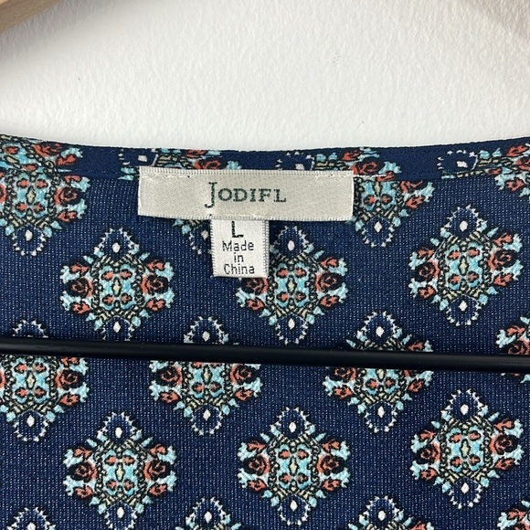 Jodifl Mixed Print Boho Long Puff Sleeve Tunic Dress Top Womens Size L - Picture 3 of 10